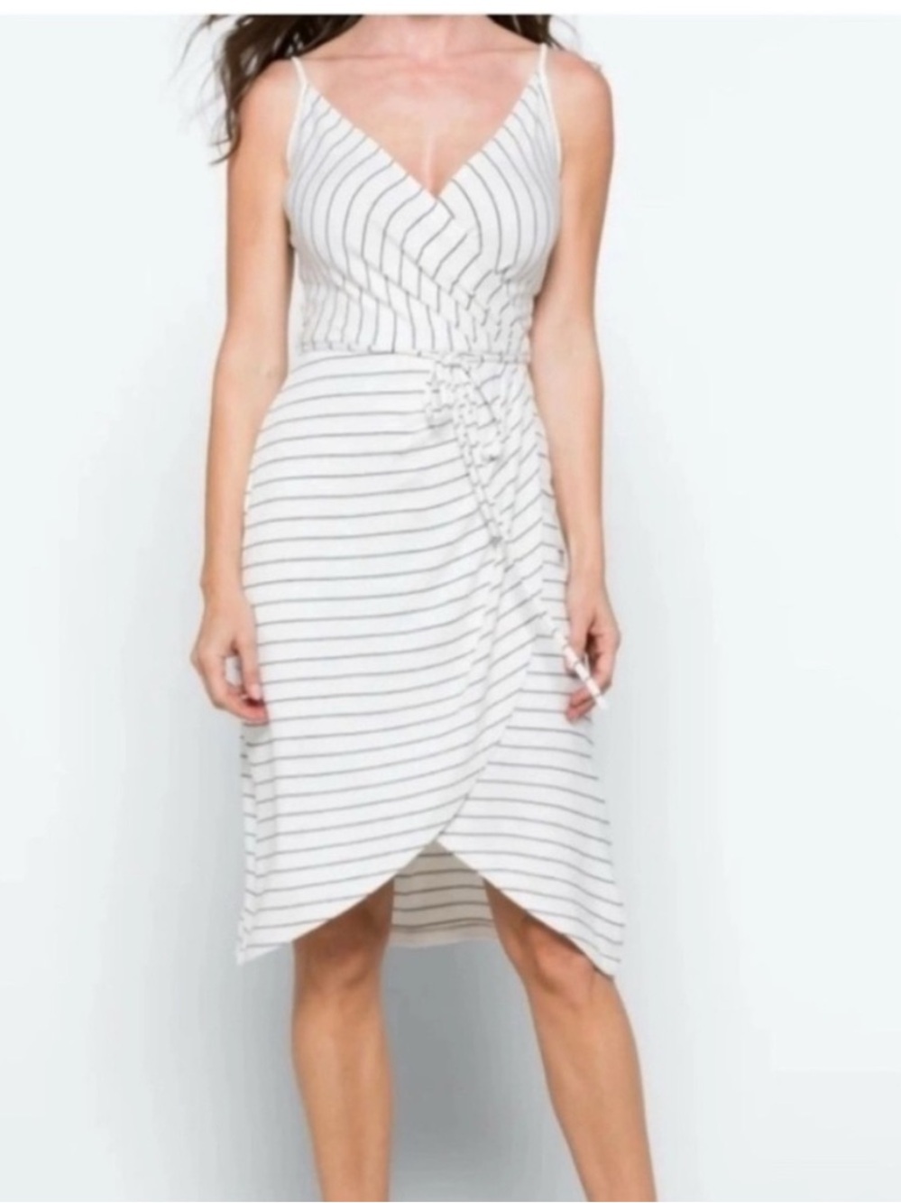 Market & Spruce White and Black Striped Wrap Dress